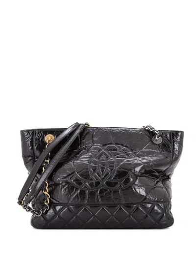 Pre-owned Chanel Paris-31 Rue Cambon Timeless Cc Shopping Tote Quilted Shiny Aged Calfskin Medium Shoulder Bag In Black
