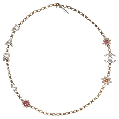 Pre-owned Chanel 'paris' Antique Gold Strass & Crystal 'cc' Logo Necklace In Multi