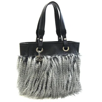 Pre-owned Chanel Paris Biarritz Black Leather Coated Canvas Shoulder Bag Tote Bag ()