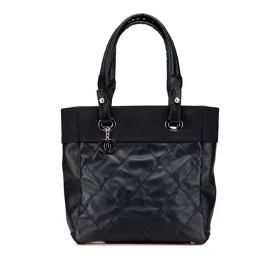 Pre-owned Chanel Paris Biarritz Black Pvc Leather Handbag Tote Bag ()