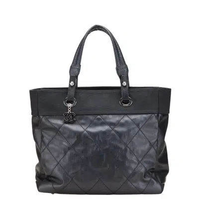 Pre-owned Chanel Paris Biarritz Canvas Pvc Handbag Tote Bag () In Black
