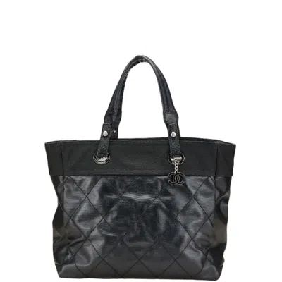 Pre-owned Chanel Paris Biarritz Canvas Pvc Tote Bag () In Black