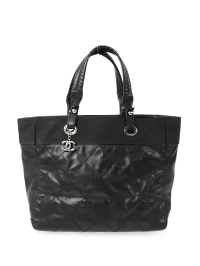 Pre-owned Chanel Paris Biarritz Cc Tote Bag In Black