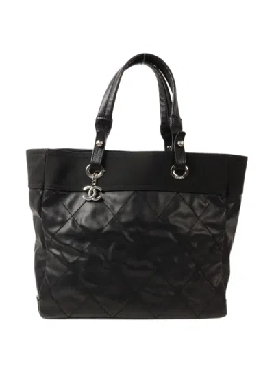 Pre-owned Chanel Paris Biarritz Cc Tote Bag In Black