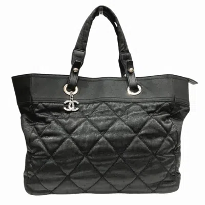 Pre-owned Chanel Paris Biarritz Coated Canvas Leather Tote Bag () In Black