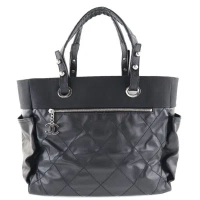 Pre-owned Chanel Paris Biarritz Gm Pvc Tote Bag In Black