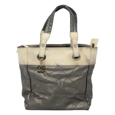 Pre-owned Chanel Paris Biarritz Grey Canvas Tote Bag () In Gray