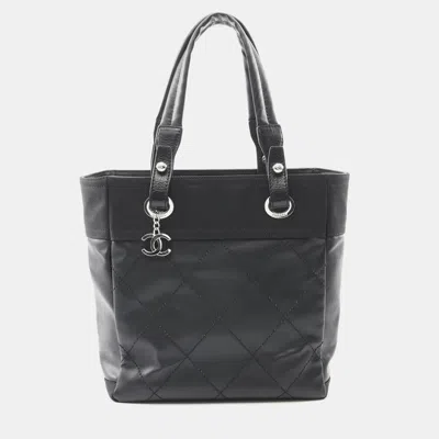 Pre-owned Chanel Paris Biarritz Leather Tote Bag In Black