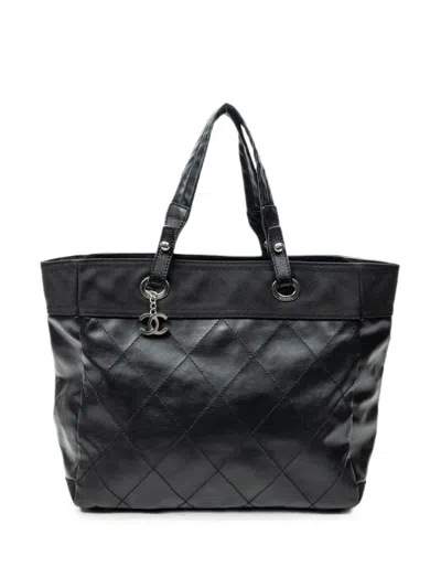 Pre-owned Chanel Paris Biarritz Leather Tote Bag In Black