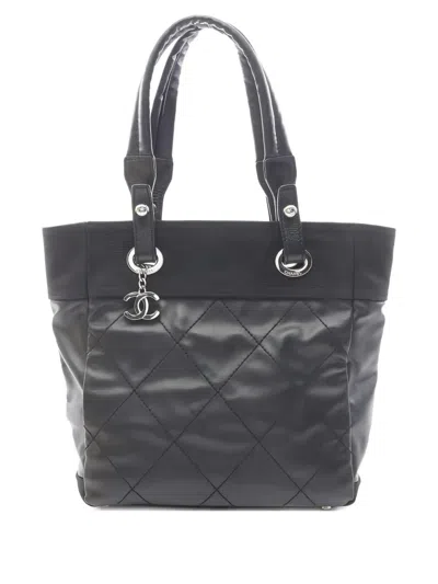 Pre-owned Chanel Paris Biarritz Pm Tote Bag In Black