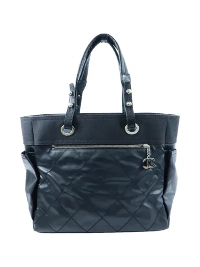 Pre-owned Chanel Paris Biarritz Quilted Tote Bag In Black