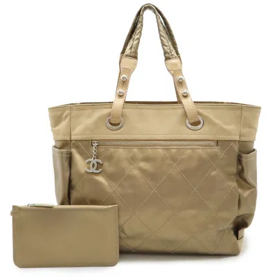 Pre-owned Chanel Paris Biarritz Tote Gm Bronze Gold In Brown