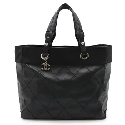 Pre-owned Chanel Paris Biarritz Tote Mm In Black