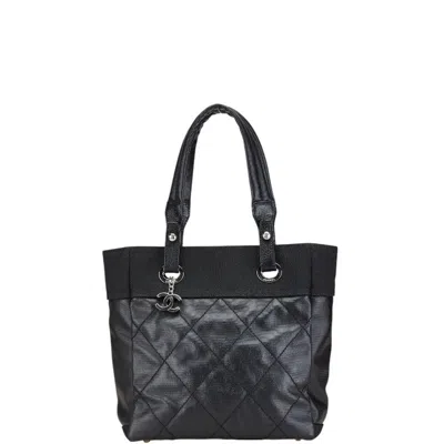 Pre-owned Chanel Paris Biarritz Tote Pm A34208 In Black