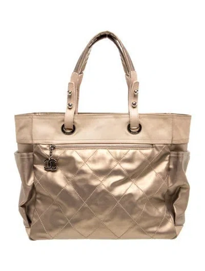 Pre-owned Chanel Paris Biarritz Tote W/pouch In Gold