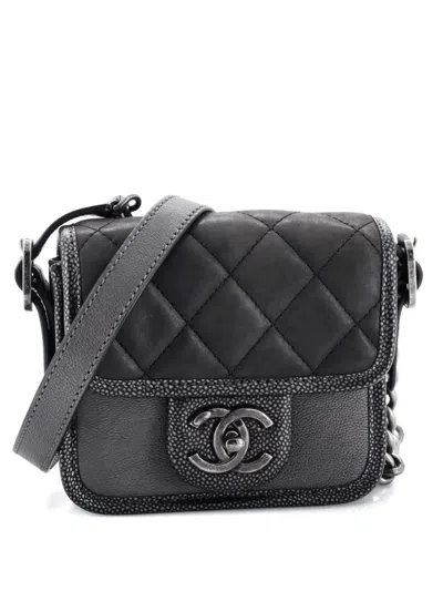 Pre-owned Chanel Paris-bombay Back To School Quilted Iridescent Calfskin Mini Crossbody Bag In Gray