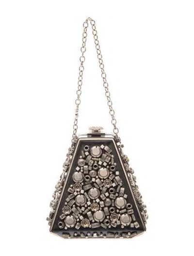 Pre-owned Chanel Paris Bombay Embellished Pyramid Minaudiere In Black