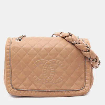 Pre-owned Chanel Paris -byzance Istanbul Flap Beige Calfskin Leather Shoulder Bag