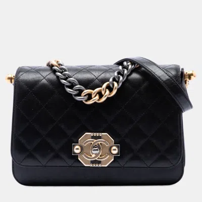 Pre-owned Chanel Paris Cosmopolite Ritz Medium Black Quilted Lambskin Flap Bag