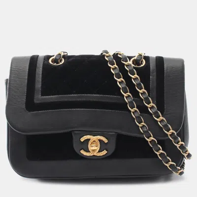 Pre-owned Chanel Paris Cosmopolite Small Black Lambskin Velvet Flap Shoulder Bag