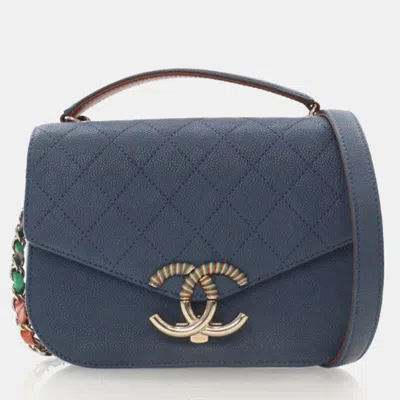 Pre-owned Chanel Paris Cuba Thread Around Blue Caviar Leather Flap Bag