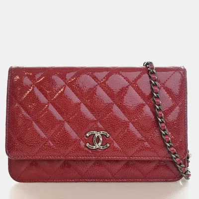 Pre-owned Chanel Paris -dallas 2014 -2015 Red Patent Goatskin Leather Wallet On Chain Bag