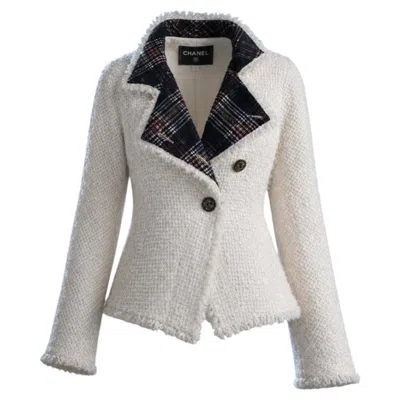 Pre-owned Chanel Paris / Edinburgh Collectible Ecru Tweed Jacket 38 Fr In Brown