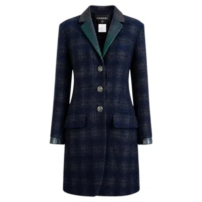 Pre-owned Chanel Paris / Edinburgh Gripoix Buttons Tartan Tweed Coat 36 Fr In Black