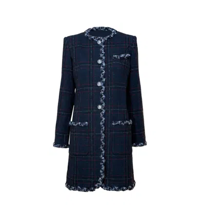 Pre-owned Chanel Paris / Edinburgh Runway Navy Tartan Coat 36 Fr In Blue