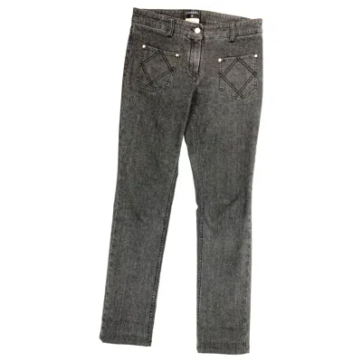 Pre-owned Chanel Paris Grey Denim Skinny Jeans Pants Size 40 In Gray