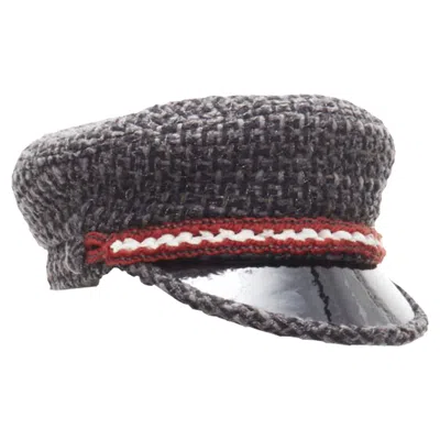 Pre-owned Chanel Paris Hamburg Tweed Braid Patent Sailor Hat In Grey