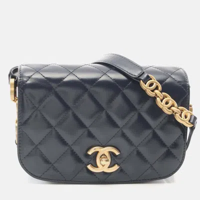 Pre-owned Chanel Paris-le19m My Sweet Cc Blue Leather Flap Bag In Black
