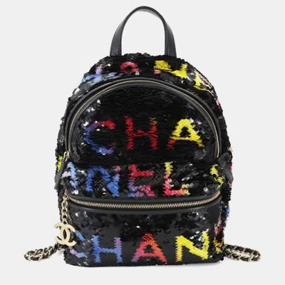 Pre-owned Chanel Paris-los Angeles Black Sequin Backpack