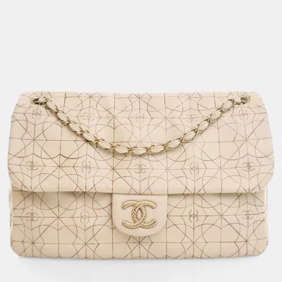 Pre-owned Chanel Paris-moscou Calfskin Classic Single Flap Bag In Sand