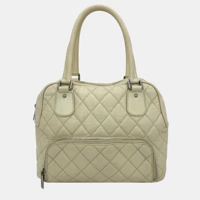 Pre-owned Chanel Paris New York Cream Distressed Bowling Tote In Beige