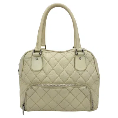 Pre-owned Chanel Paris New York Cream Distressed Bowling Tote In White