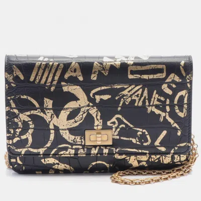 Pre-owned Chanel Paris-new York Graffiti Reissue 225 Wallet On Chain In Black