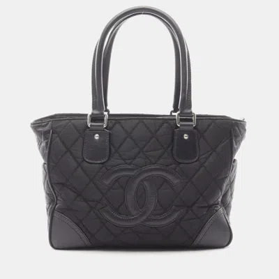 Pre-owned Chanel Paris-new York Line Tote Bag Nylon And Leather Black