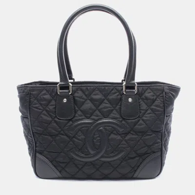 Pre-owned Chanel Paris New York Timeless Black Leather Nylon Tote Bag