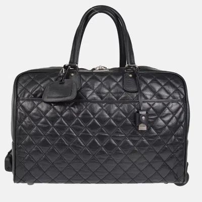 Pre-owned Chanel Paris Ny Black Calfskin Carry-on Rolling Luggage