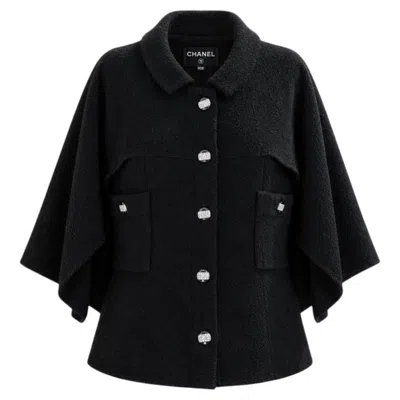 Pre-owned Chanel Paris / Saint-tropez Black Tweed Cape Jacket 40 Fr