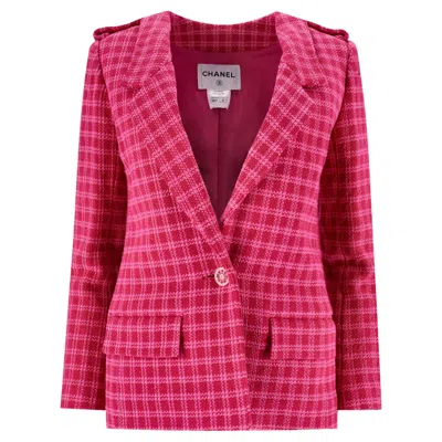 Pre-owned Chanel Paris Seoul Checked Cotton Tweed Jacket In Red
