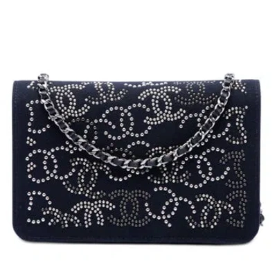 Pre-owned Chanel Paris Shanghai Crystal Embellished Canvas Wallet On Chain In Blue