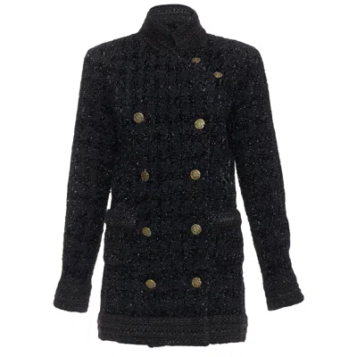 Pre-owned Chanel Paris Shanghai Metallic Checked Qipao Coat In Black
