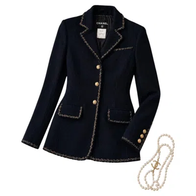 Pre-owned Chanel Paris / Venice Iconic Black Tweed Jacket 38 Fr