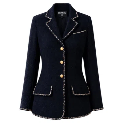 Pre-owned Chanel Paris / Venice Iconic Navy Cc Buttons Tweed Jacket 40 Fr In Blue