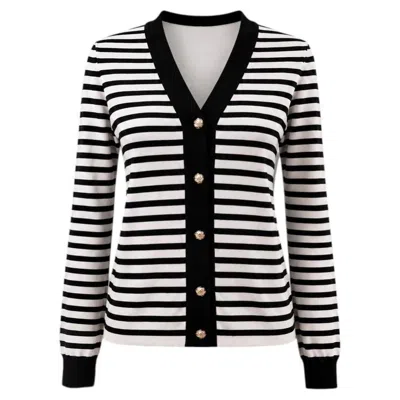 Pre-owned Chanel Paris / Venice Rare Maritime Striped Cardigan 38 Fr In Black