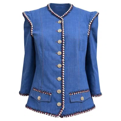 Pre-owned Chanel Paris / Versailles Baroque Style Denim Jacket 42 Fr In Blue