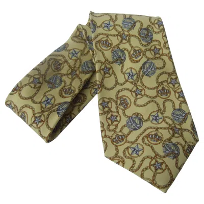 Pre-owned Chanel Paris Yellow Silk Stars , Crowns, & Globes Italian Necktie C 1990s