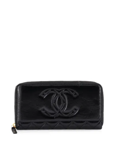 Pre-owned Chanel Paris-31 Rue Cambon Timeless Cc Zip Around Wallet Quilted Shiny Aged Calfskin Long Small Wallets In Black